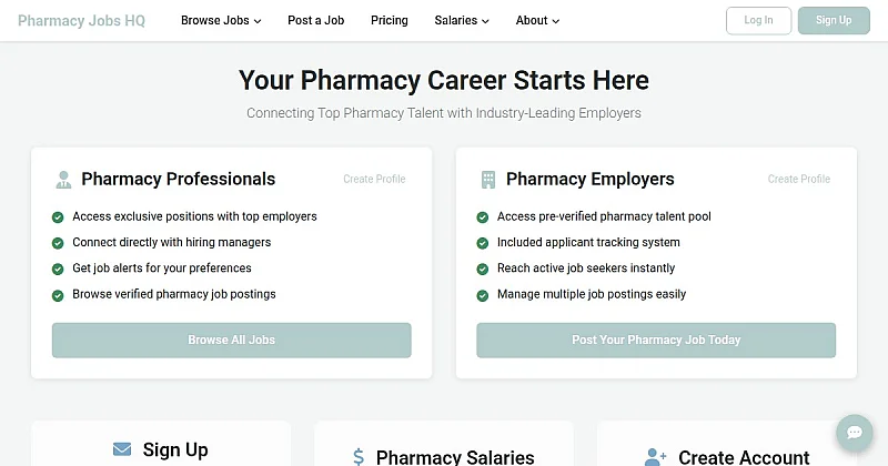 Screenshot of the PharmacyJobsHQ homepage
